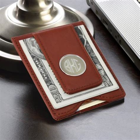 Limited time sale easy return. Monogrammed Leather Magnetic Money Clip With Card Holde