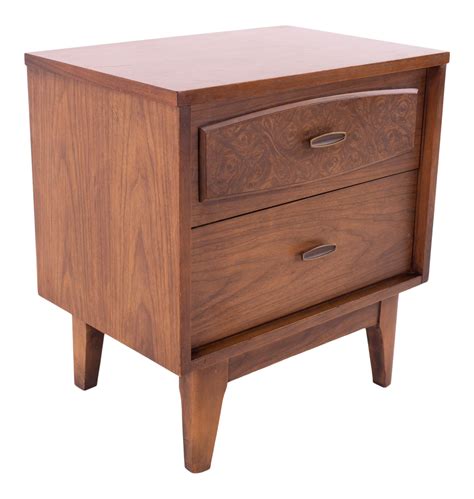 Lenoir House Burlwood Mid Century Brass and Walnut 2 Drawer Nightstand