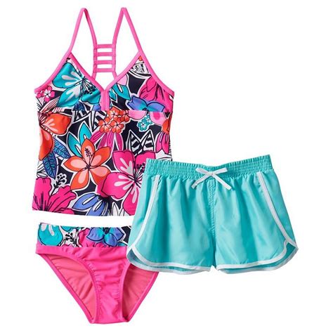 Girls 7 16 Zeroxposur Flower Halterkini Swimsuit And Shorts Set