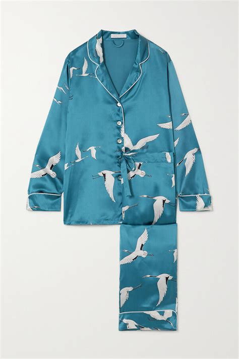 Olivia Von Halle Lila Printed Silk Satin Pajama Set Blue Shopstyle
