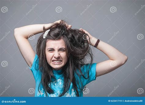 Girl Pulling Her Hair Stock Image Image Of Nervous Female