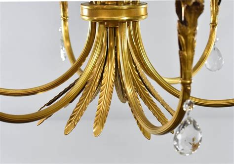 Italian Neoclassic Style Six Arm Brass And Crystal Chandelier For Sale