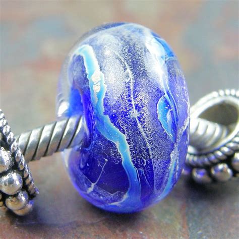 Handmade Large Hole Lampwork Beads Glass Artisan Charm Robins Egg Blue Silver Glass Charm