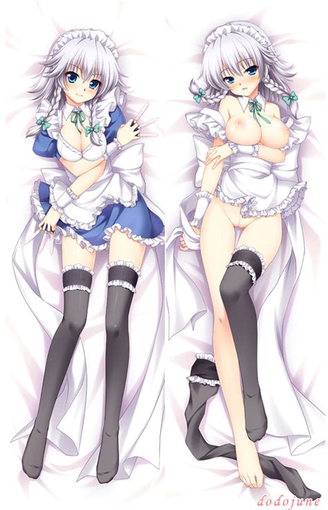 Dakemakura Koubou Dodojune Izayoi Sakuya Touhou Silver Hair 1girl Apron Barefoot Bed