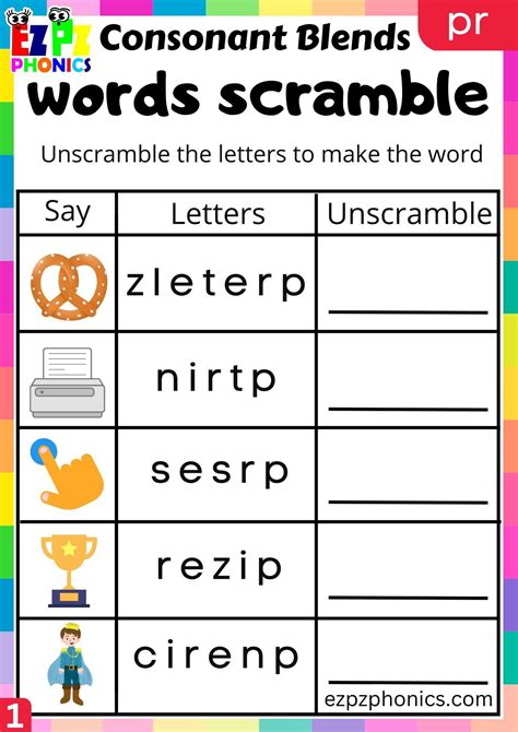 Group1 Pr Words Words Scramble Phonics Consonant Blends Worksheet