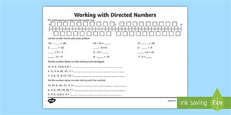 Working With Directed Numbers Worksheet 2 Twinkl