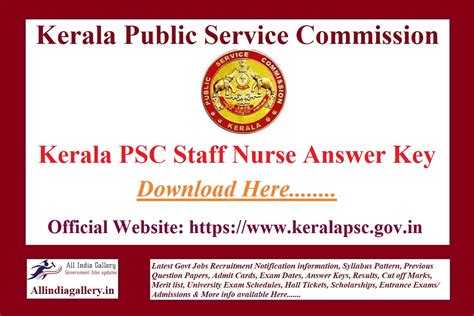 Kerala Psc Staff Nurse Answer Key 2022 Dme Staff Nurse Grade 2