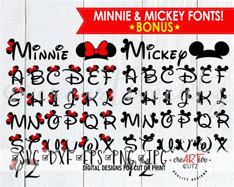 Disney Font Svg Minnie And Mickey Font Dxf Disney Alphabet Etsy