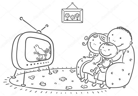 Imagenes De Familia Viendo Television Para Colorear - Impresion gratuita