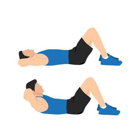 Man Doing Crunches Abdominals Exercise Flat Vector Illustration