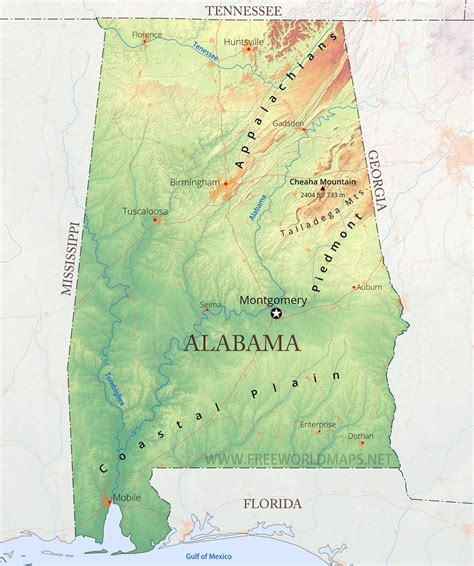 Physical Map Of Alabama Winna Kamillah