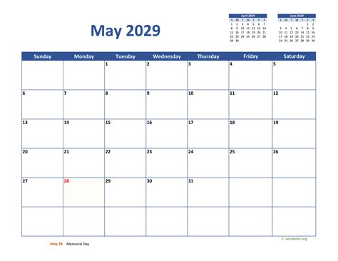 May 2029 Calendar Classic