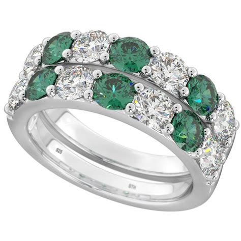 Emerald Cubic Zirconia Silver Ring Set
