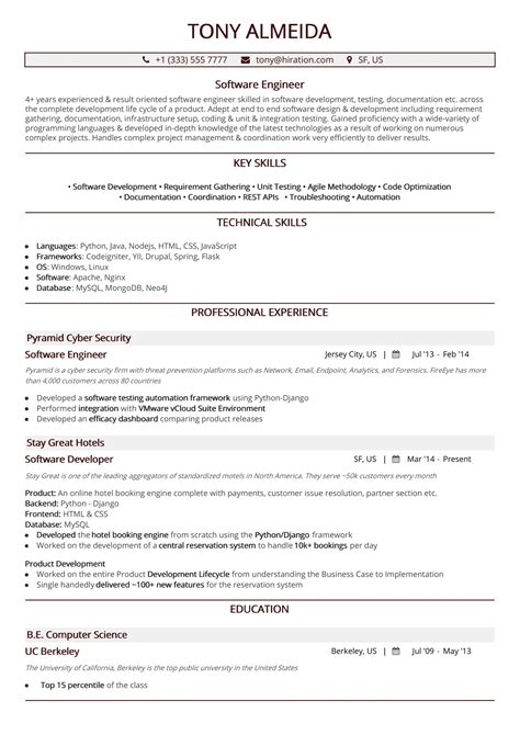 Similar to other types of resumes, this one can adapt a chronological, functional, and targeted format, depending on how the software engineer prefers to present his/her occupational background. Computer Engineer Resume Sample - Free Resume Templates