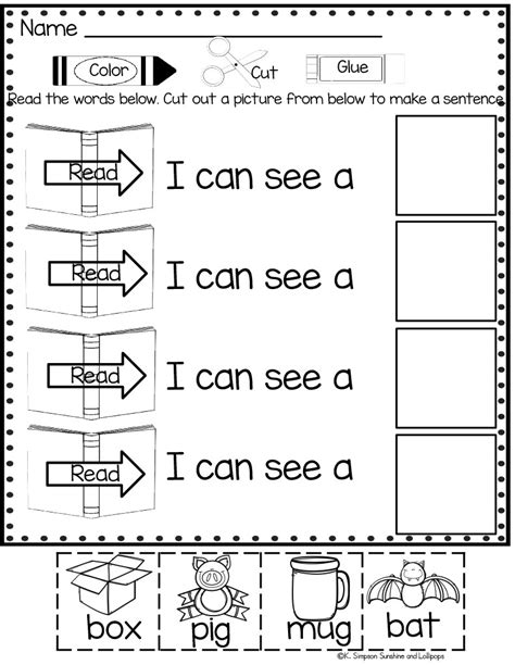 Sight Word Activities For First 100 Words Color Cut And Glue