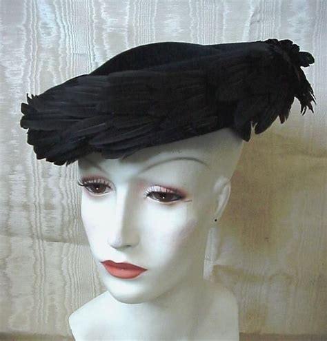 true vintage original 1940 s jean sutton wide brimmed black feather hat gorgeous hats vintage
