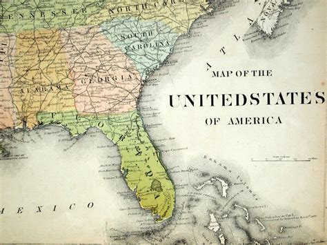 1880 Antique Map Of The United States Of America Large