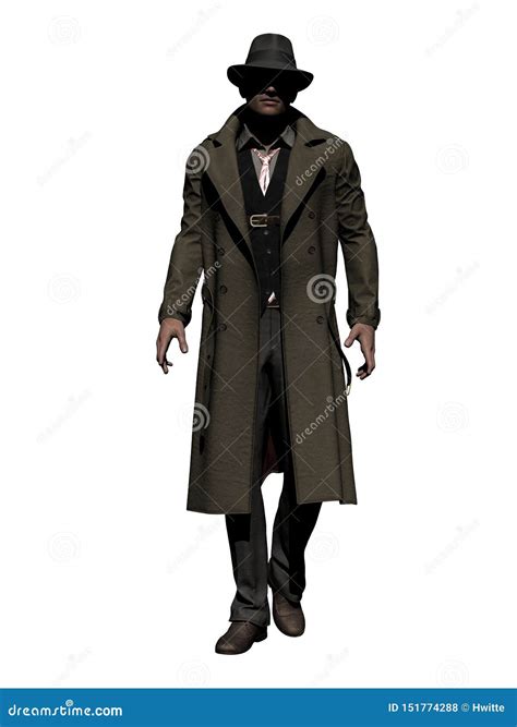 Walking Man In Trenchcoat 3 D Illustration Stock Illustration