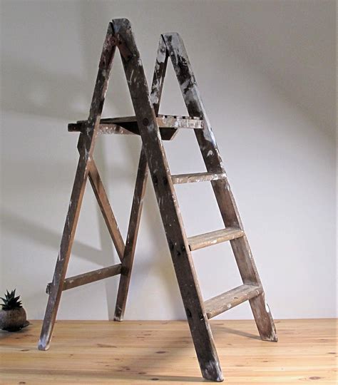Customized to hold as many throws as you desire, this wooden accessory is one you'll. Vintage Rustic Wooden Step Ladders Boho Old Wooden Step ...