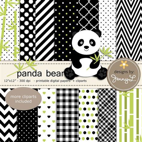 Panda Bear Digital Papers And Clipart Stitched Heart Bamboo Etsy