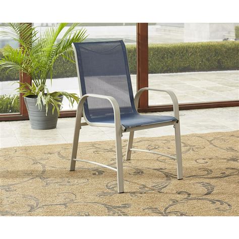 Cosco Outdoor Living Paloma Steel Patio Dining Chairs Navy Blue Sling Sand Steel Frame 6 Pack