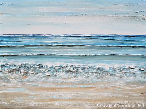 Original Abstract Beach Painting Textured Coastal Blue Ocean Art 48x36