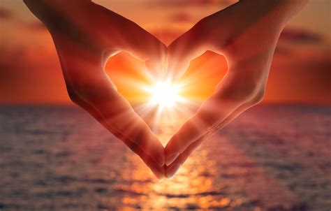 Wallpaper Sea Light Love Sunset Lights Heart Hands Light Love