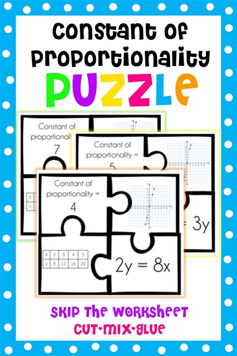 Using the coordinates (4, 14) as an example, we can see that 4 gallons of gas would cost $14 because in the equation y = 3.50x, we see that y = 3.50(4) = 14. Constant of Proportionality PUZZLE | Math centers ...