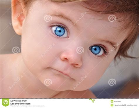 Cute Little Baby Blue Eyes Closeup Portrait Stock