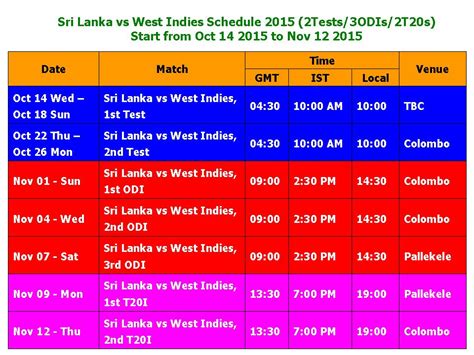 Watch highlights of west indies v sri lanka in the 2nd cg insurance t20i 2021this is the official channel for the west indies cricket team, providing all. Learn New Things: Sri Lanka vs West Indies 2015 Schedule Time table (2Test/3ODI/2T20)