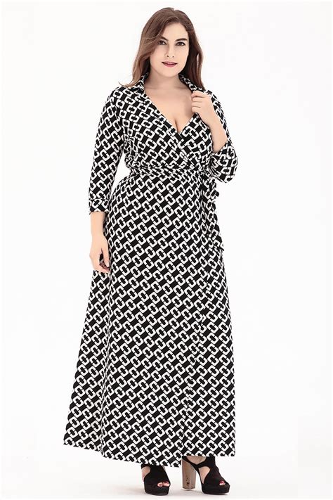 Floral Long Sleeve Maxi Wrap Dress Big Size Turn Down Collar Knitted