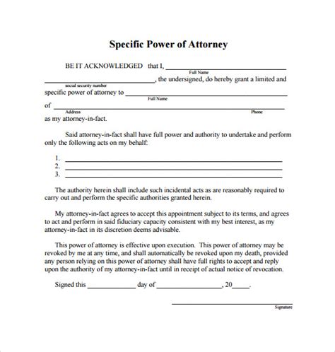 Special Power Of Attorney Templates Free Download Nismainfo