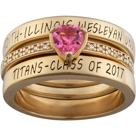 Freestyle Class Rings Personalized Womens 18kt Gold Plated Sterling Silver 3 Piece Stackable