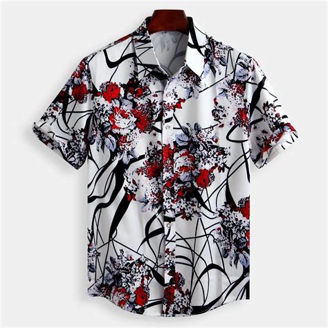 Mens Floral Printed Short Sleeve Loose Summer Shirts En Camisas Para Traje Moda De
