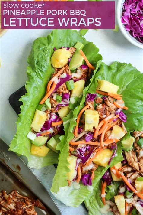 Make these asian pork lettuce wraps for dinner tonight. Slow Cooker Pineapple BBQ Pork Lettuce Wraps [ Paleo ...