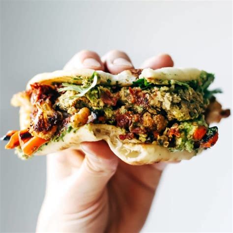 Spicy Falafel And Roasted Veggie Naan Wich Recipe Pinch Of Yum