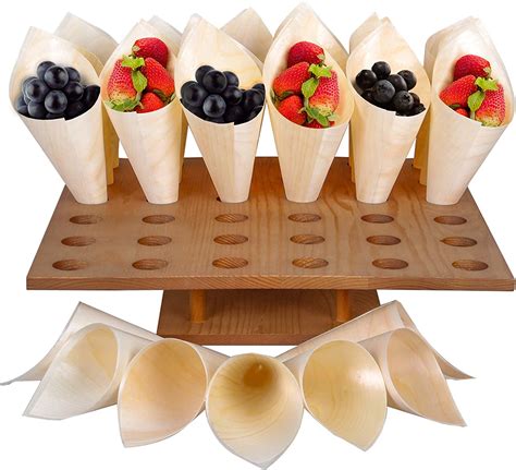 Ice Cream Cone Holder Stand W 100 Wooden Cones Snack