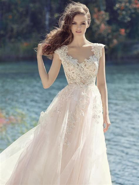 Papilio Lace Bodice Ball Gown Wedding Dress With Tulle Skirt Wedding Dresses Blush Pink