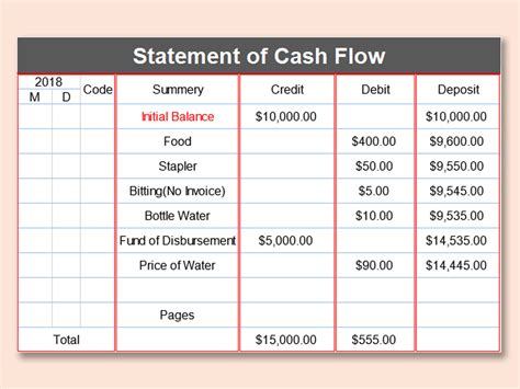 Excel Of Statement Of Cash Flow Xls Wps Free Templates