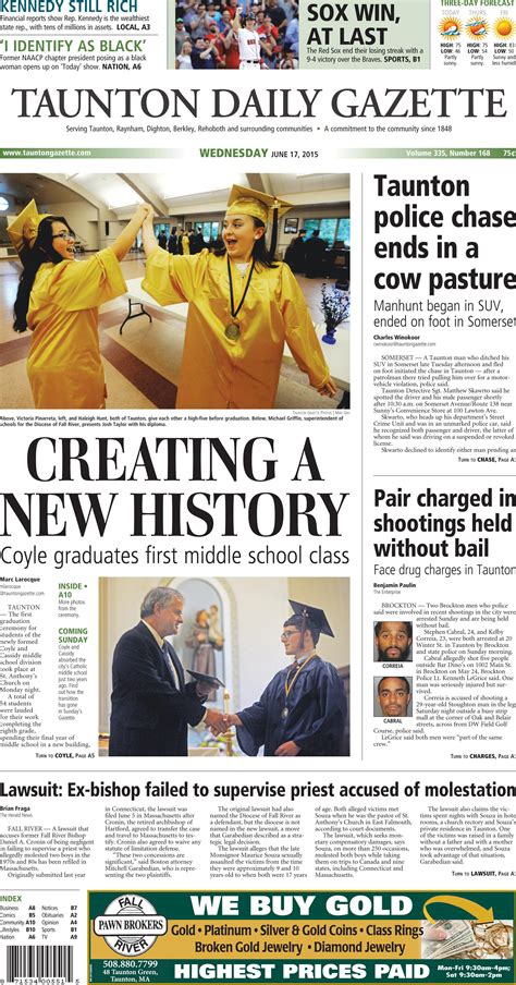 The front page of the Taunton Daily Gazette for Wednesday, June 17