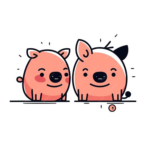 Premium Vector Cute Cartoon Pigs Vector Illustration In Doodle Style