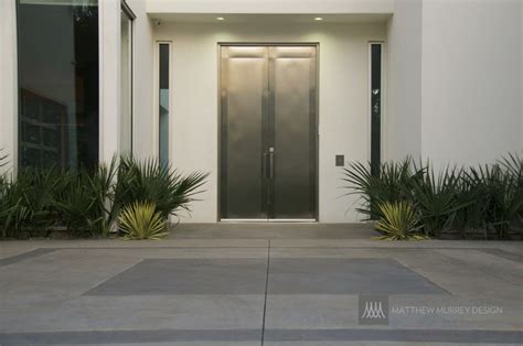 Contemporary Stainless Steel Front Door Paterned Concrete Colored