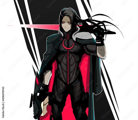 Cyberpunk Swordsman Warrior With A Machine Gun In Neon Sci Fi Style Cover Stock Vector Adobe Stock