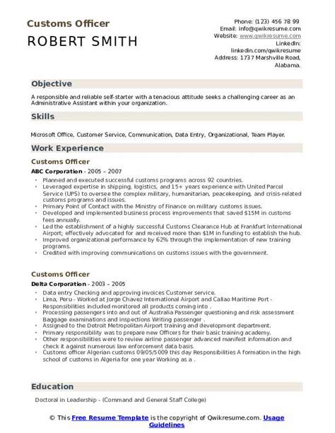 Customs Officer Resume Samples Qwikresume