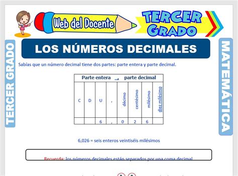 Introducción A Los Números Decimales Para Tercer Grado De Primaria