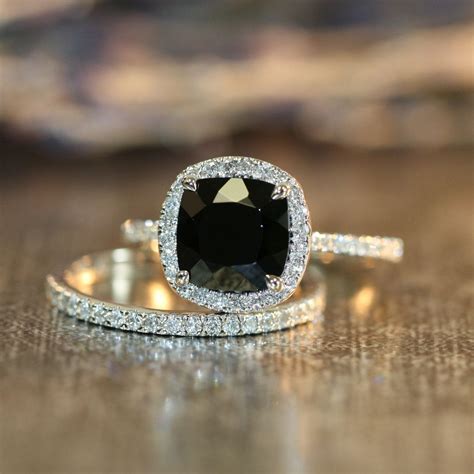 Halo Diamond Black Spinel Engagement Wedding Ring By Lamoredesign
