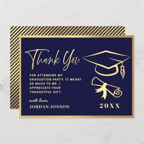 Gold Navy Blue Modern Graduation Party Thank You Card Zazzle In 2022 Graduation Thank You