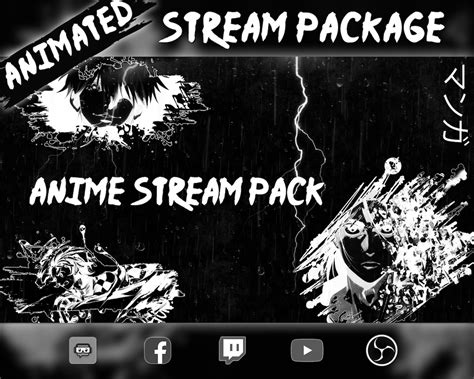 Animated Anime Twitch Overlay Package Dark Themed Screens Alerts