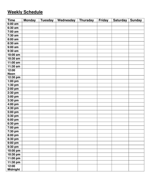 Weekly Schedule Template Download Fillable Pdf Templateroller