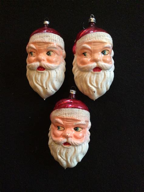 Lot Vintage West German Hand Blown Glass Santa Ornaments